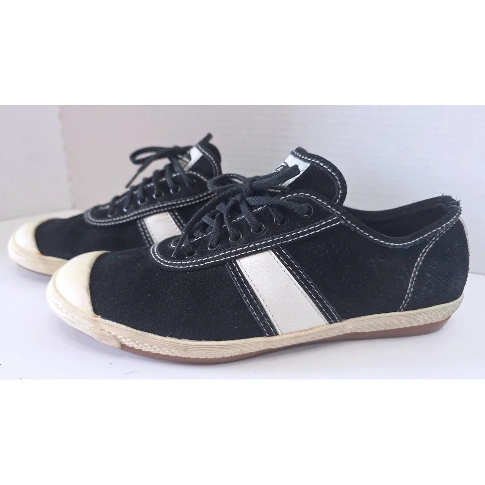 Polo Sport Ralph Lauren Black Suede Low Top Sneakers White Stripe 8B Retro 90s